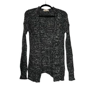 Hollister Marled Black and White Cardigan Hooded Open Front Size XS Knit Lounge